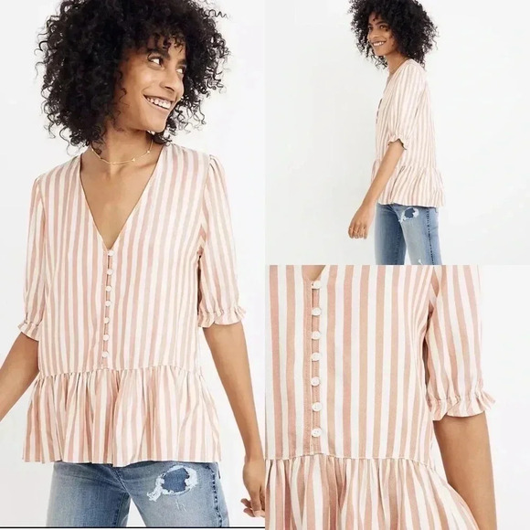 Madewell Pink and White Striped Top - Picture 1 of 7